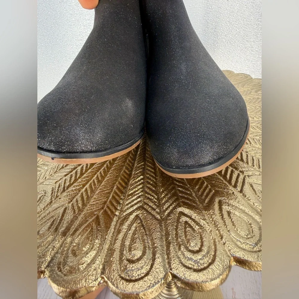Cat & Jack Girls Black Glitter Ankle Boots‎ Size 4 | Zip Side Sparkle Booties